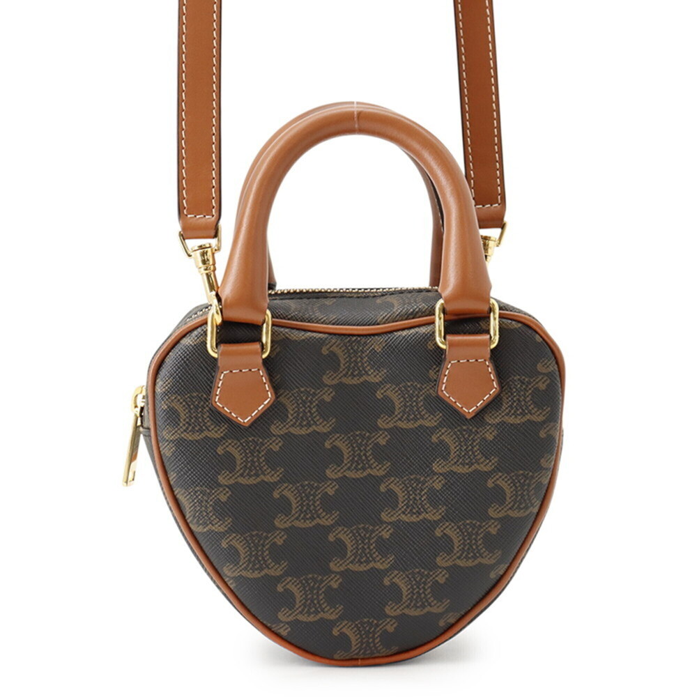 Celine Triomphe Heart Leather Handbag 198222 CELINE 2-way Shoulder Bag Brown